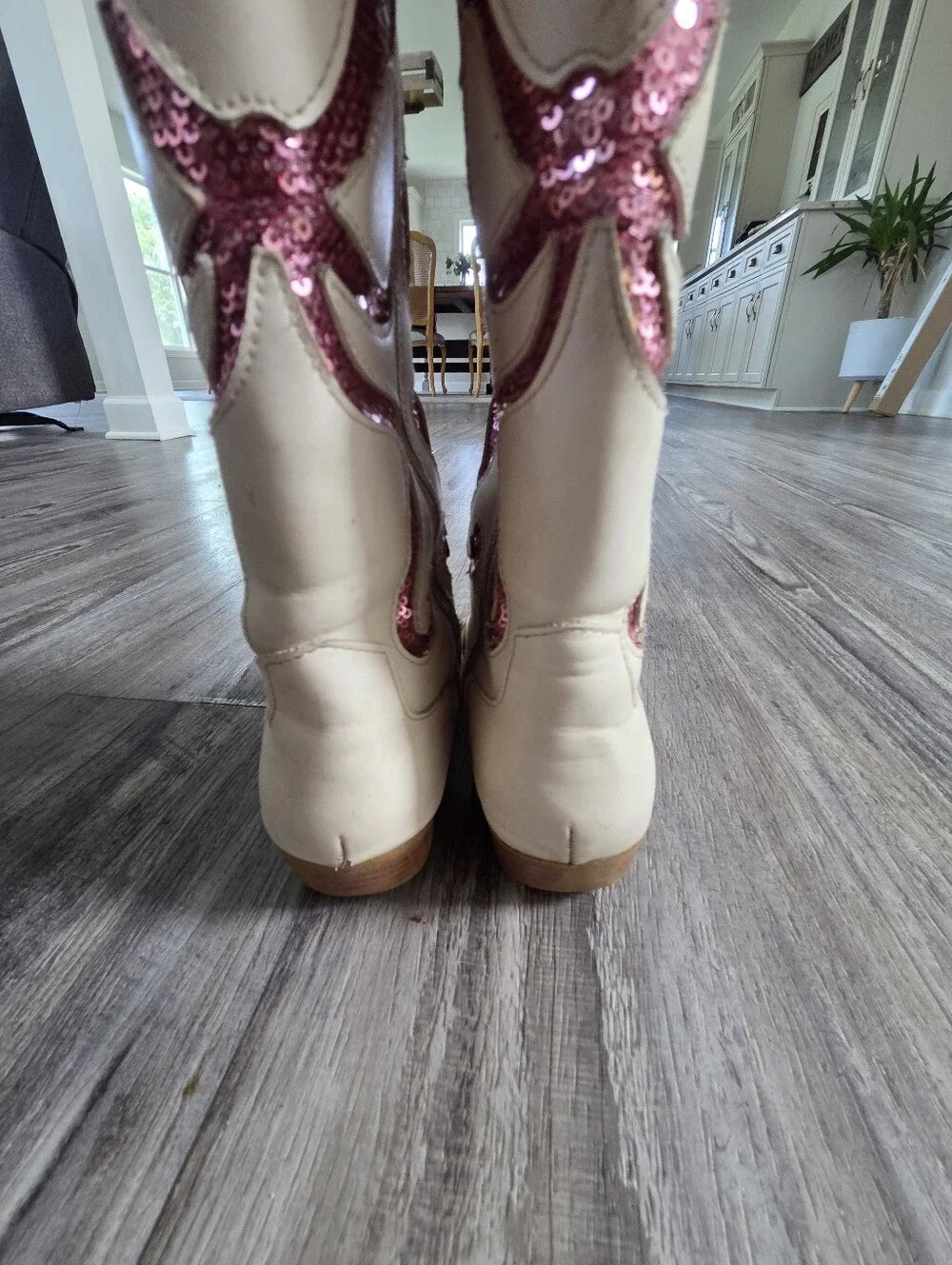 Girls Size 4 White Pink Sequin Western Cowboy Boots Y2K